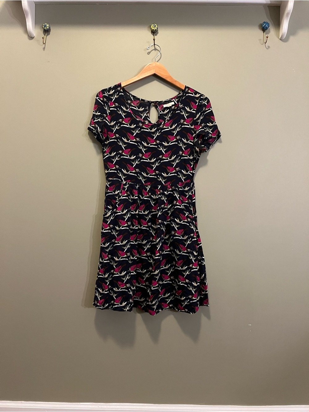 Tulle Bird Print Fit-and-Flare Dress with Pockets